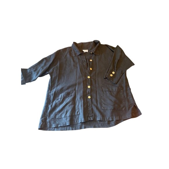 La Fixsun Womens Black Linen Button-Down Shirt S Extreme Oversized - Picture 1 of 4